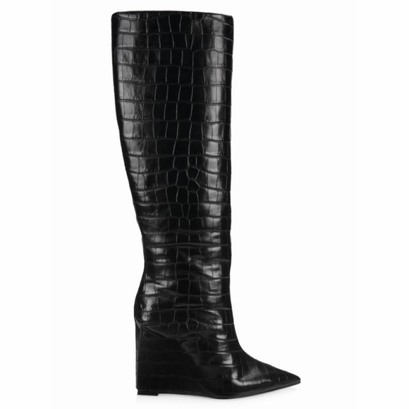 SCHUTZ Asya Up Croc-Embossed Wedge Boots Black | 6B - Picture 2 of 16